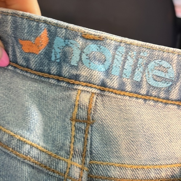 Nollie Denim Shorts Cuffs Light Rinse Roll Tab Size 1 Juniors - Picture 6 of 8